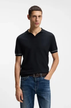 Strick-Poloshirt aus Baumwoll-Mix mit Querstreifen