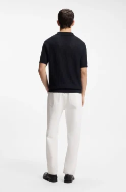 Strick-Poloshirt aus Baumwoll-Leinen-Jacquard mit Johnny-Kragen
