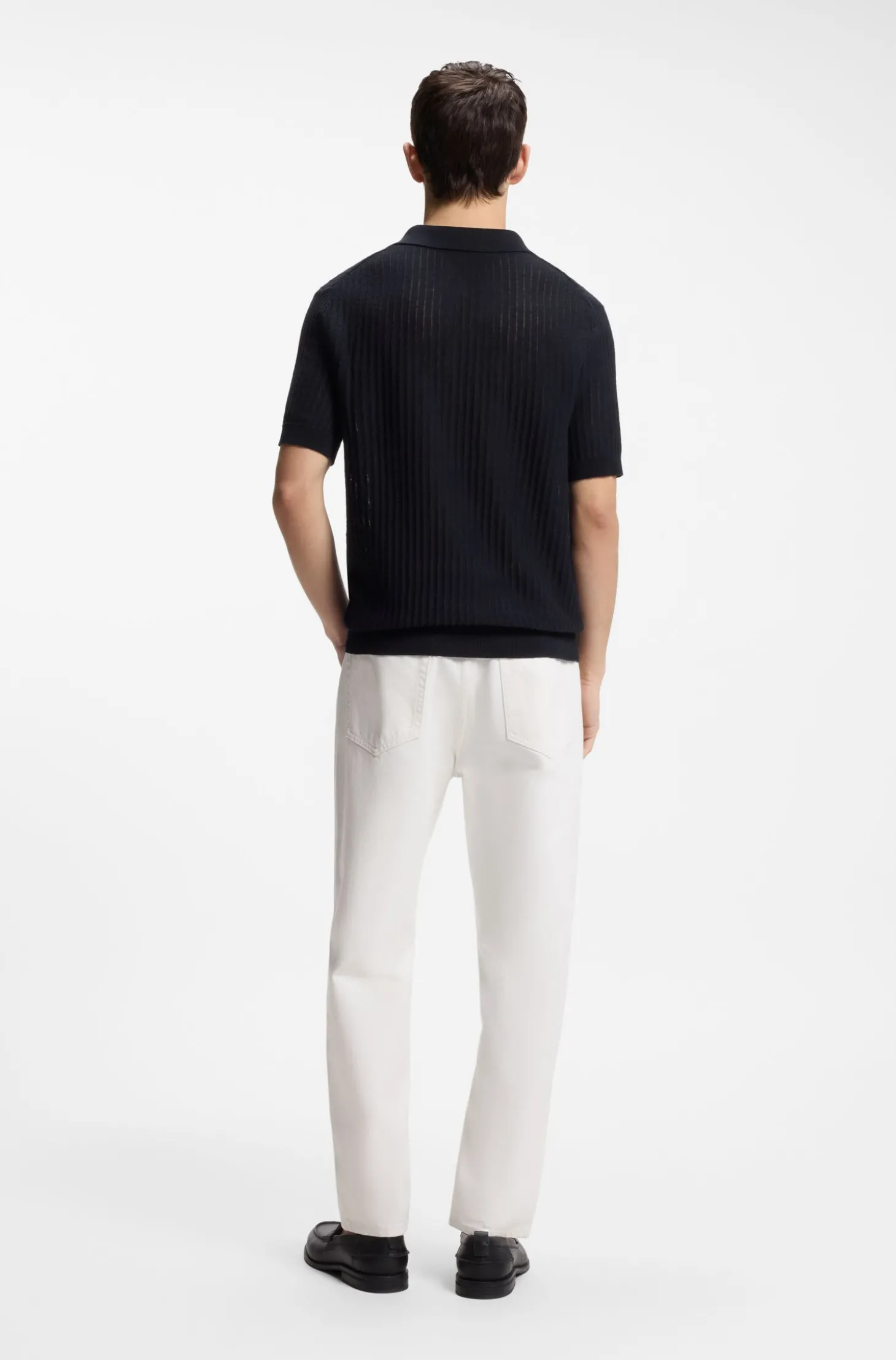 Strick-Poloshirt aus Baumwoll-Leinen-Jacquard mit Johnny-Kragen