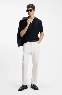 Strick-Poloshirt aus Baumwoll-Leinen-Jacquard mit Johnny-Kragen