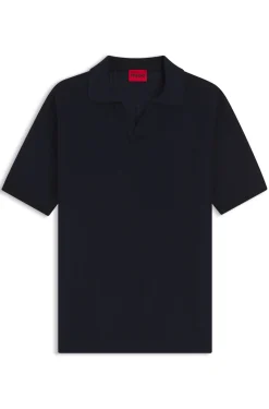 Strick-Poloshirt aus Baumwoll-Leinen-Jacquard mit Johnny-Kragen