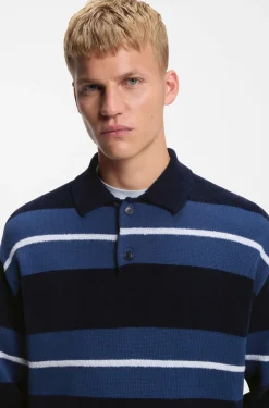 Strick-Poloshirt aus Baumwoll-Mix mit Blockstreifen