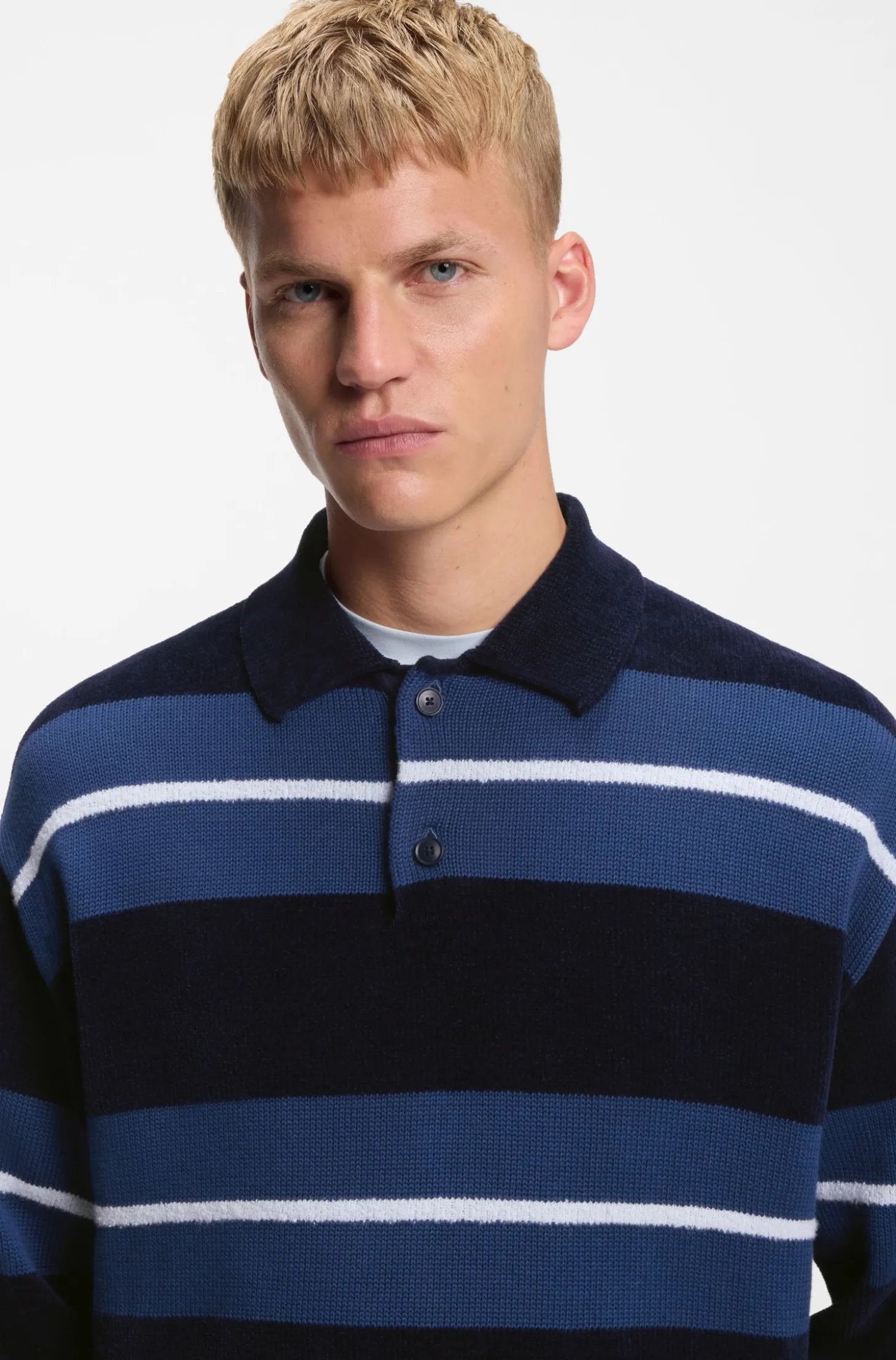Strick-Poloshirt aus Baumwoll-Mix mit Blockstreifen