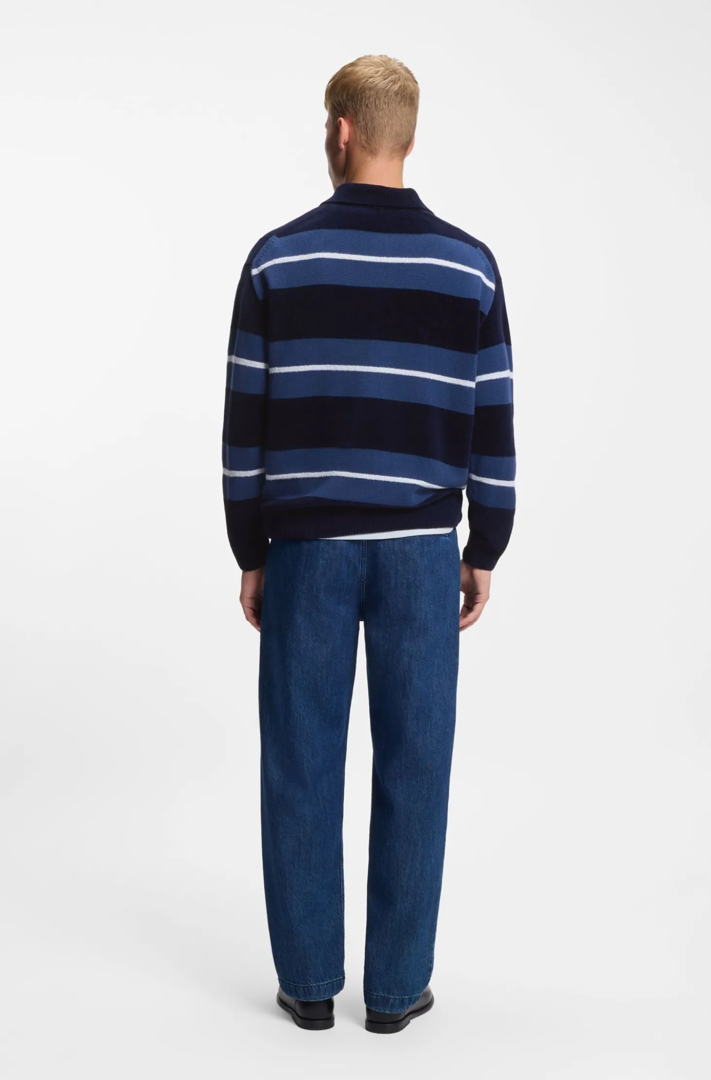 Strick-Poloshirt aus Baumwoll-Mix mit Blockstreifen