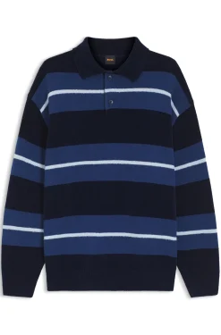Strick-Poloshirt aus Baumwoll-Mix mit Blockstreifen