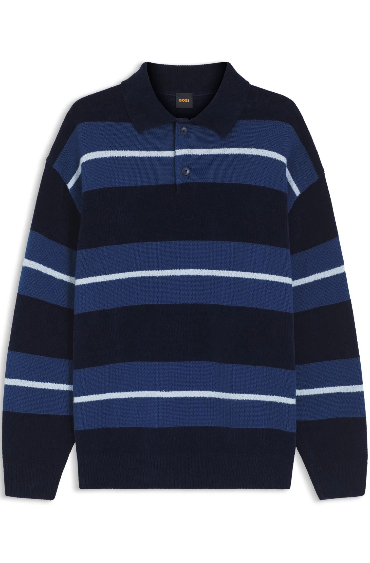 Strick-Poloshirt aus Baumwoll-Mix mit Blockstreifen