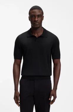Strick-Poloshirt aus Merinowolle mit Johnny-Kragen