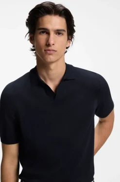 Strick-Poloshirt aus Merinowolle mit Johnny-Kragen