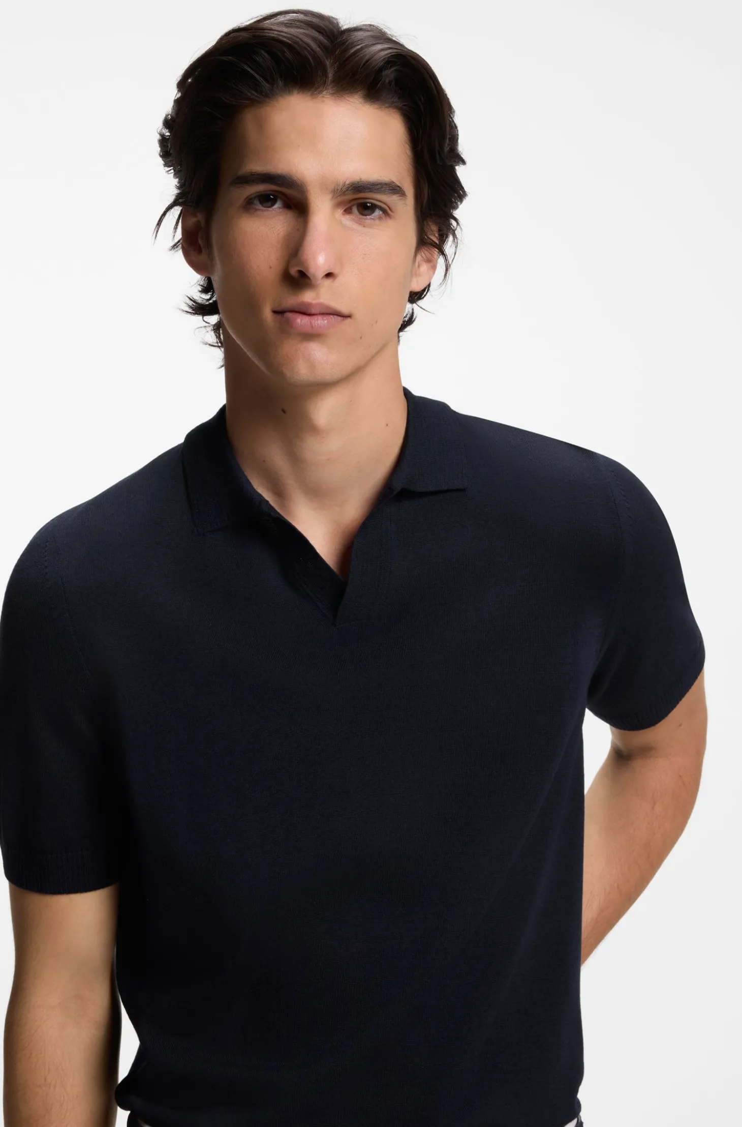 Strick-Poloshirt aus Merinowolle mit Johnny-Kragen