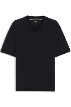 Strick-Poloshirt aus Merinowolle mit Johnny-Kragen