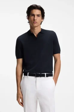 Strick-Poloshirt aus Merinowolle mit Johnny-Kragen