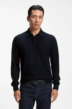 Strick-Poloshirt aus Woll-Mix mit verschiedenen Strukturen