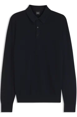 Strick-Poloshirt aus Woll-Mix mit verschiedenen Strukturen