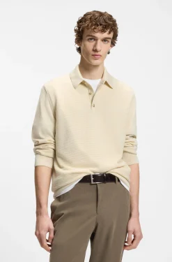 Strick-Poloshirt aus Woll-Mix mit verschiedenen Strukturen