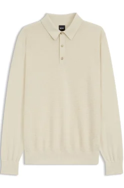 Strick-Poloshirt aus Woll-Mix mit verschiedenen Strukturen