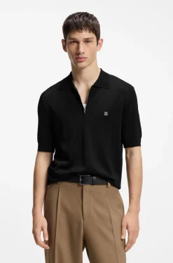 Strick-Poloshirt mit Reißverschluss am Kragen