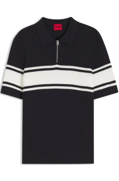 Strick-Poloshirt mit Reißverschluss am Kragen und Blockstreifen