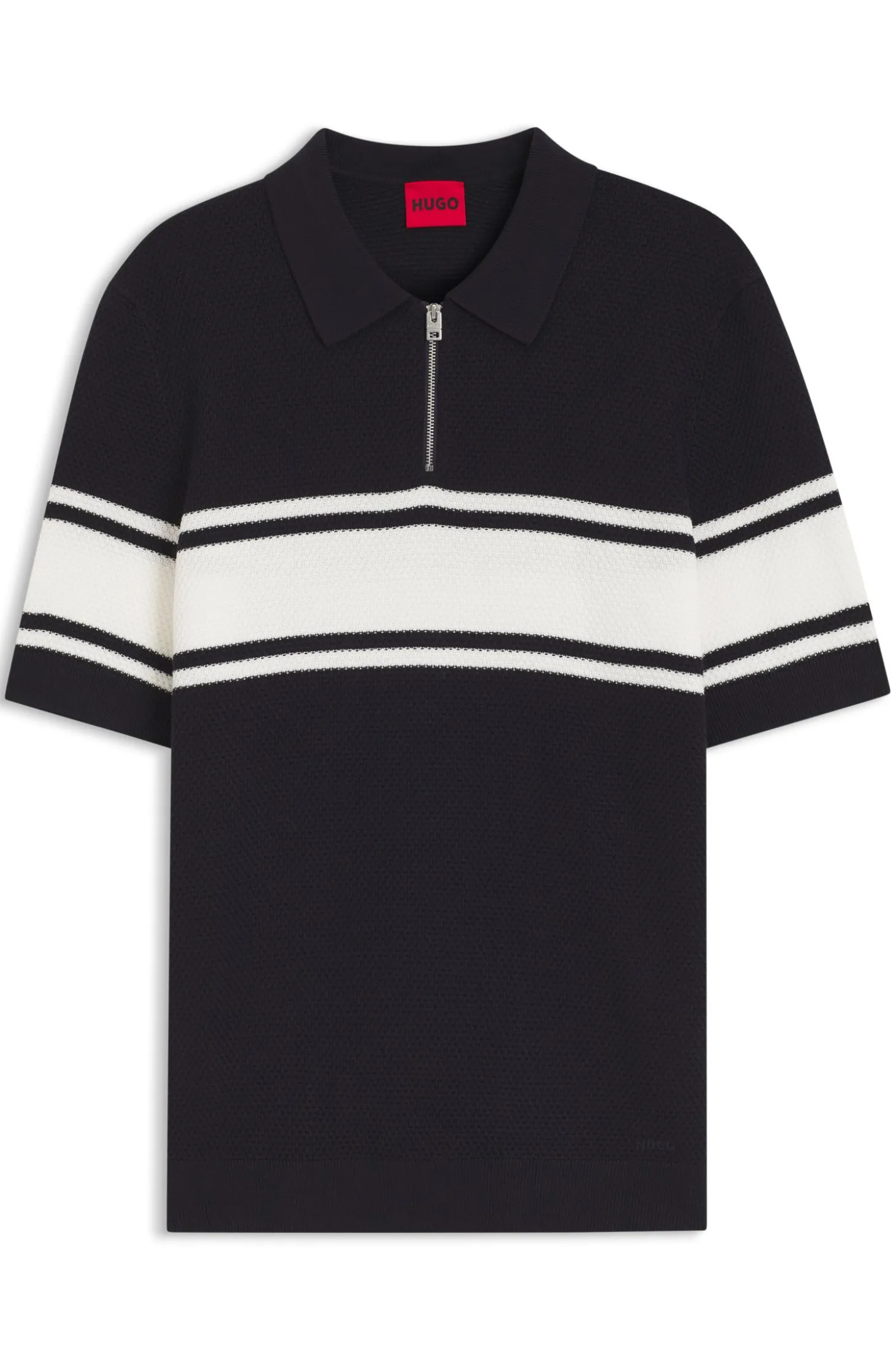 Strick-Poloshirt mit Reißverschluss am Kragen und Blockstreifen