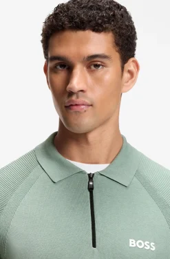 Strick-Poloshirt mit Reißverschluss am Kragen und Body-Mapping-Design