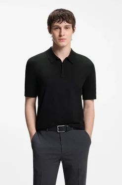 Strick-Poloshirt mit verdeckter Knopfleiste