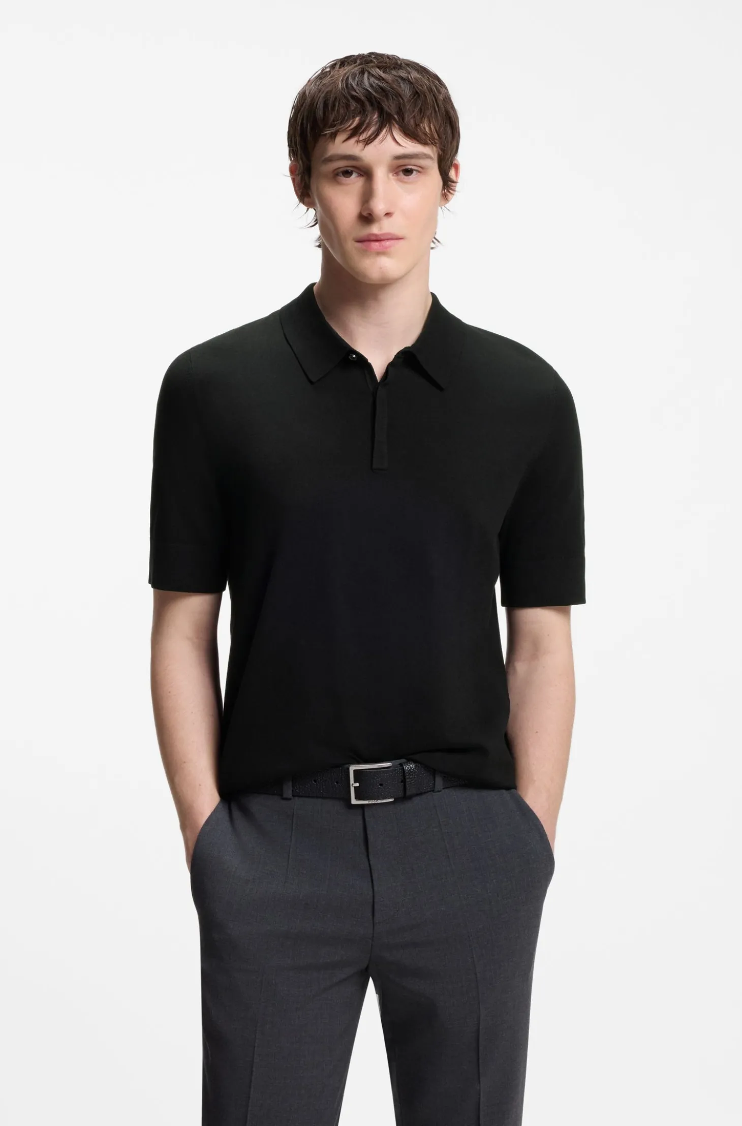 Strick-Poloshirt mit verdeckter Knopfleiste