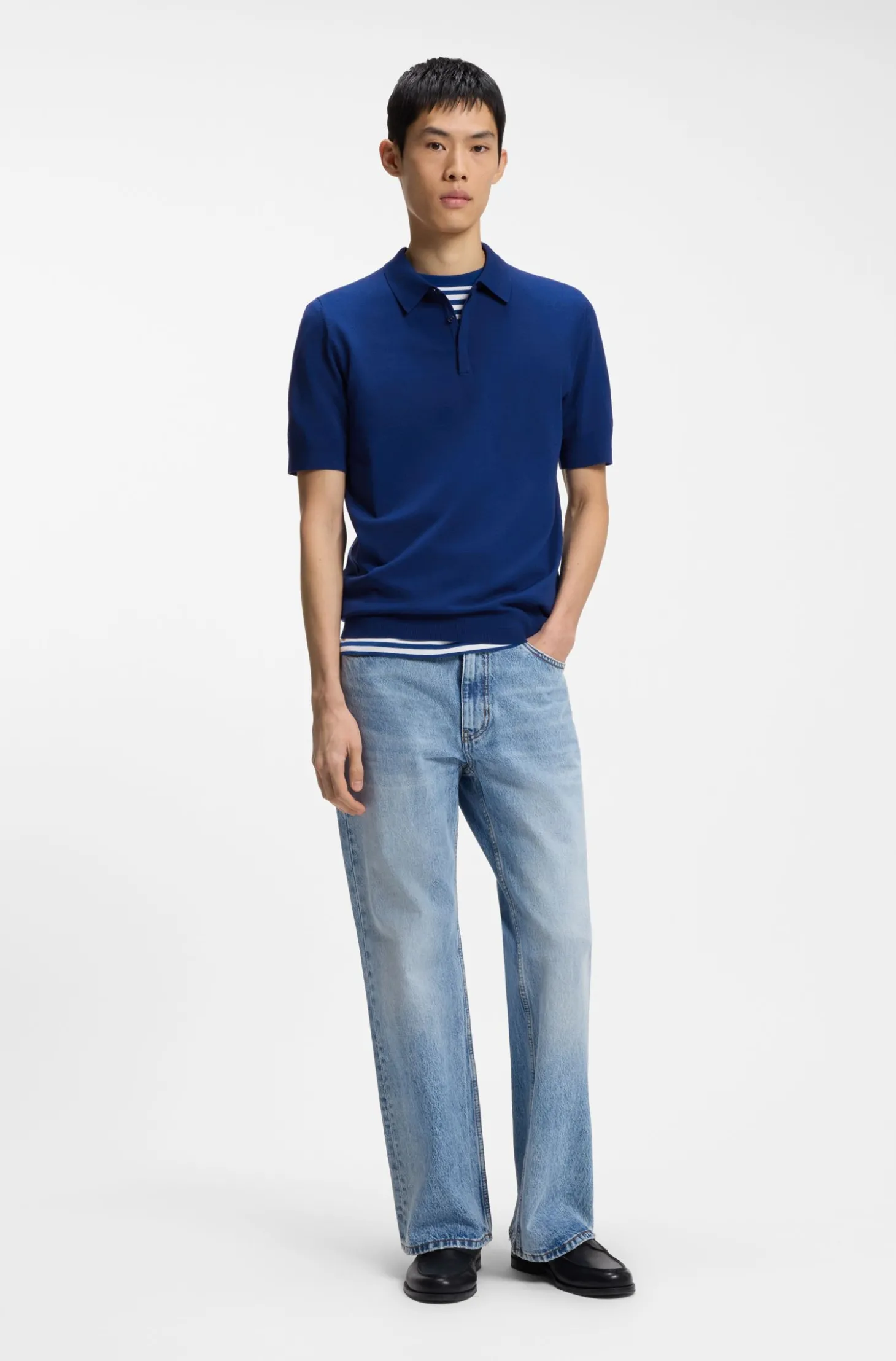 Strick-Poloshirt mit verdeckter Knopfleiste
