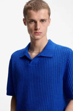 Strick-Poloshirt mit Waffelstruktur und Johnny-Kragen