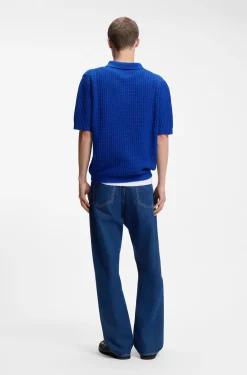 Strick-Poloshirt mit Waffelstruktur und Johnny-Kragen