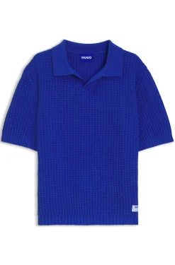 Strick-Poloshirt mit Waffelstruktur und Johnny-Kragen