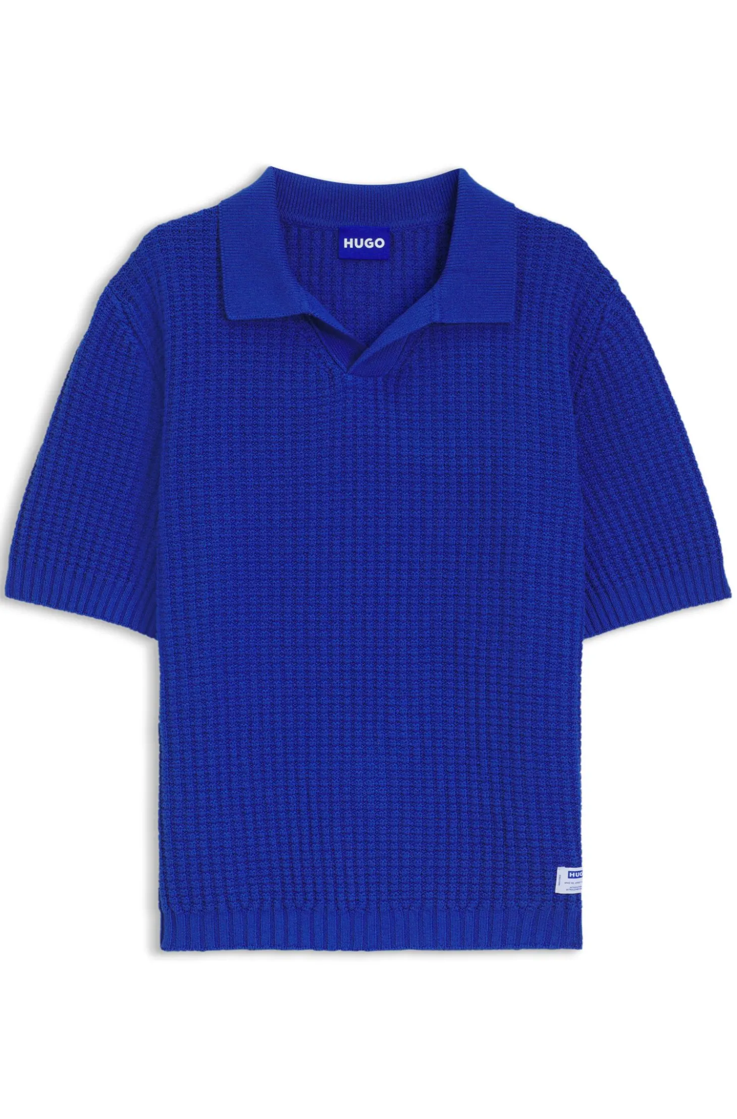 Strick-Poloshirt mit Waffelstruktur und Johnny-Kragen