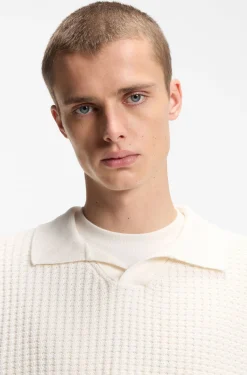 Strick-Poloshirt mit Waffelstruktur und Johnny-Kragen