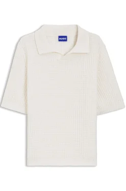 Strick-Poloshirt mit Waffelstruktur und Johnny-Kragen