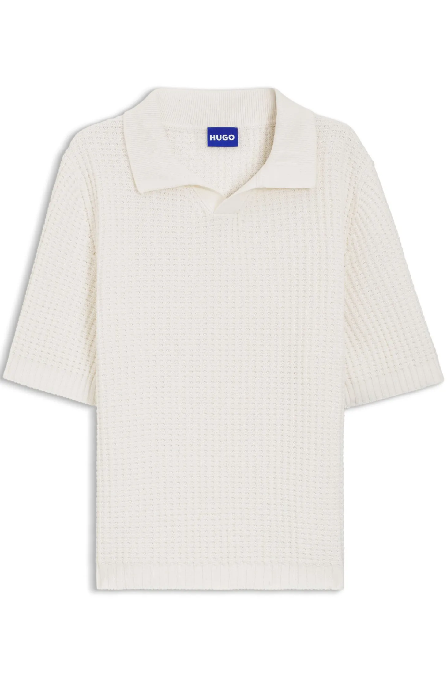 Strick-Poloshirt mit Waffelstruktur und Johnny-Kragen
