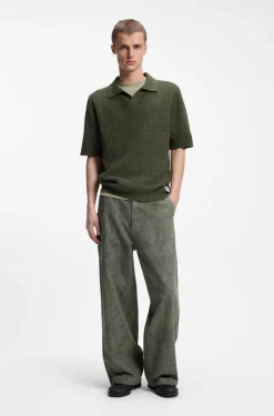 Strick-Poloshirt mit Waffelstruktur und Johnny-Kragen