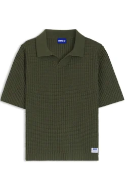 Strick-Poloshirt mit Waffelstruktur und Johnny-Kragen
