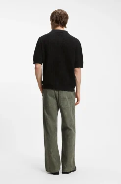 Strick-Poloshirt mit Waffelstruktur und Johnny-Kragen