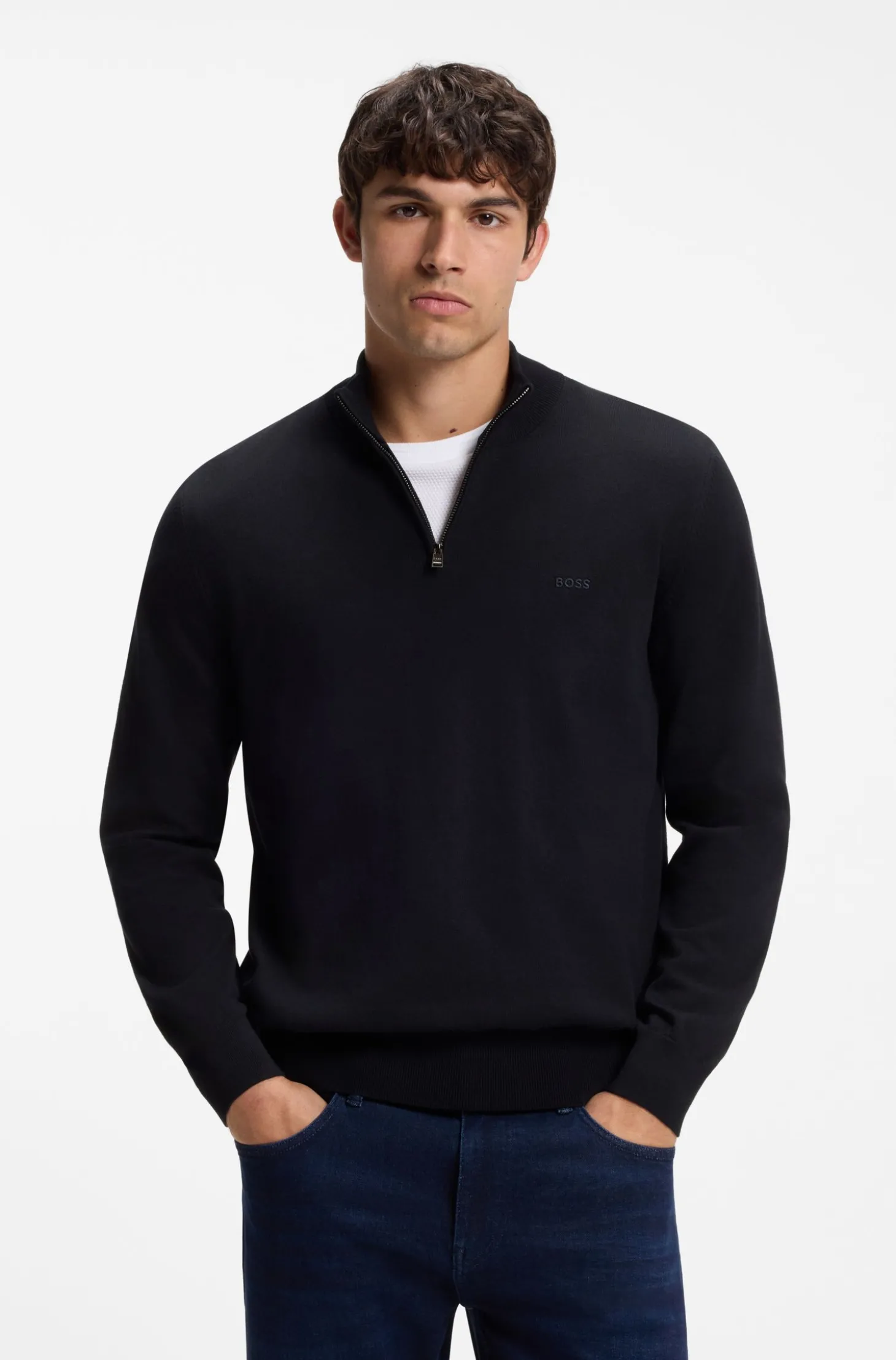Strickpullover aus Baumwolle mit Reißverschluss am Kragen