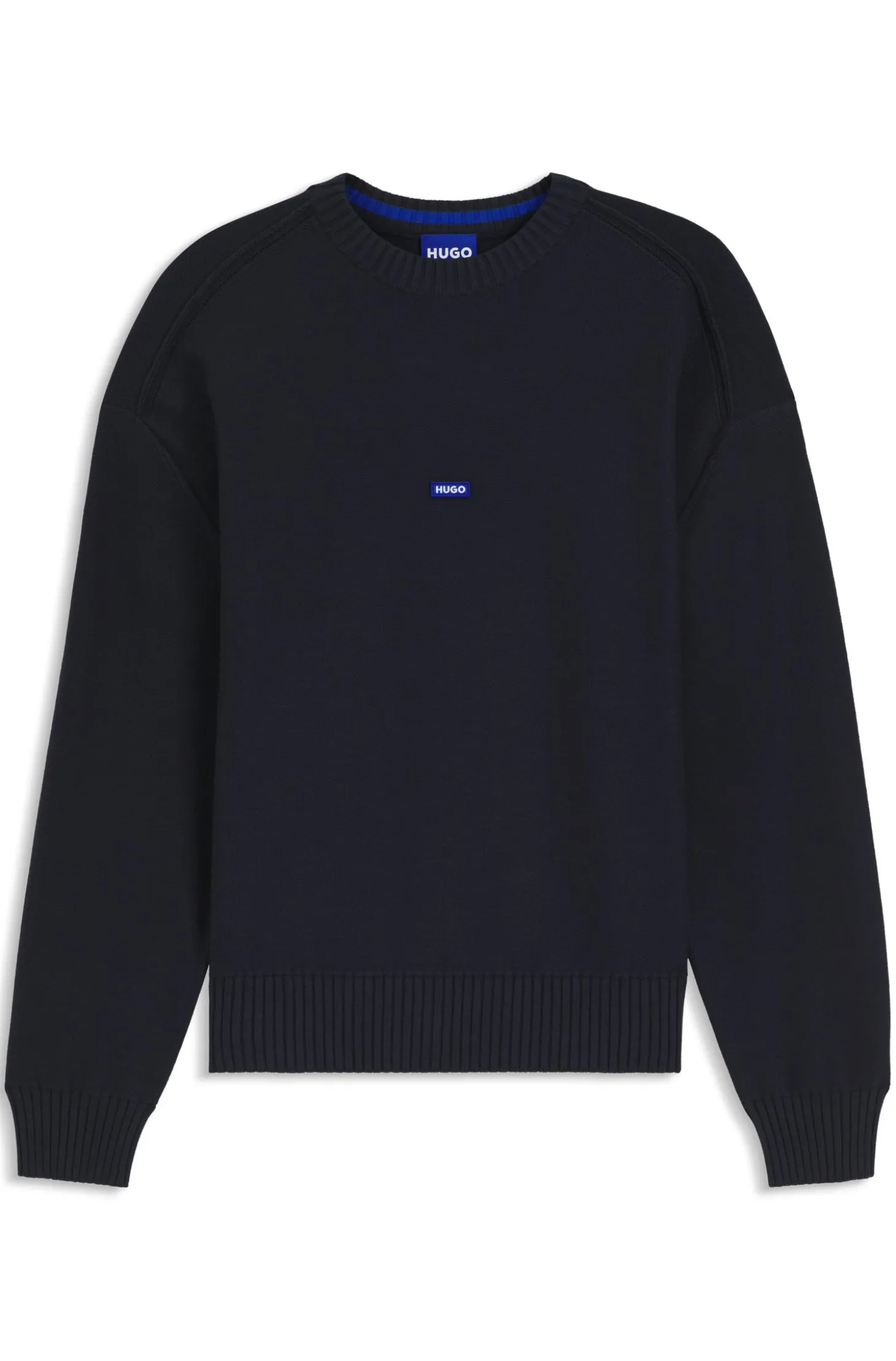Strickpullover aus Baumwolle mit blauem Logo-Aufnäher