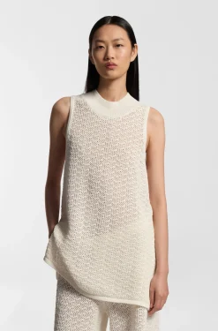 Stricktop aus Baumwolle mit feiner Spitzenstruktur