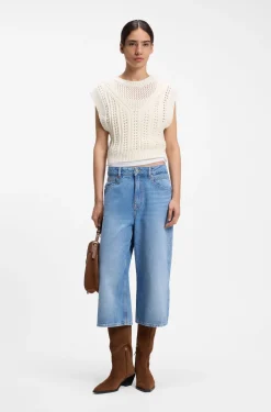 Stricktop aus Baumwoll-Mix mit offener Strickstruktur
