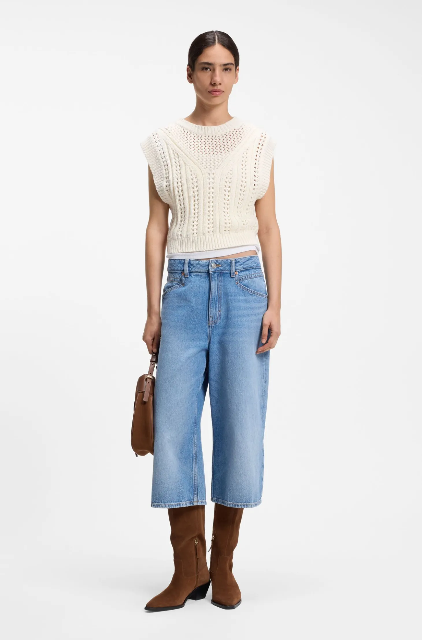 Stricktop aus Baumwoll-Mix mit offener Strickstruktur