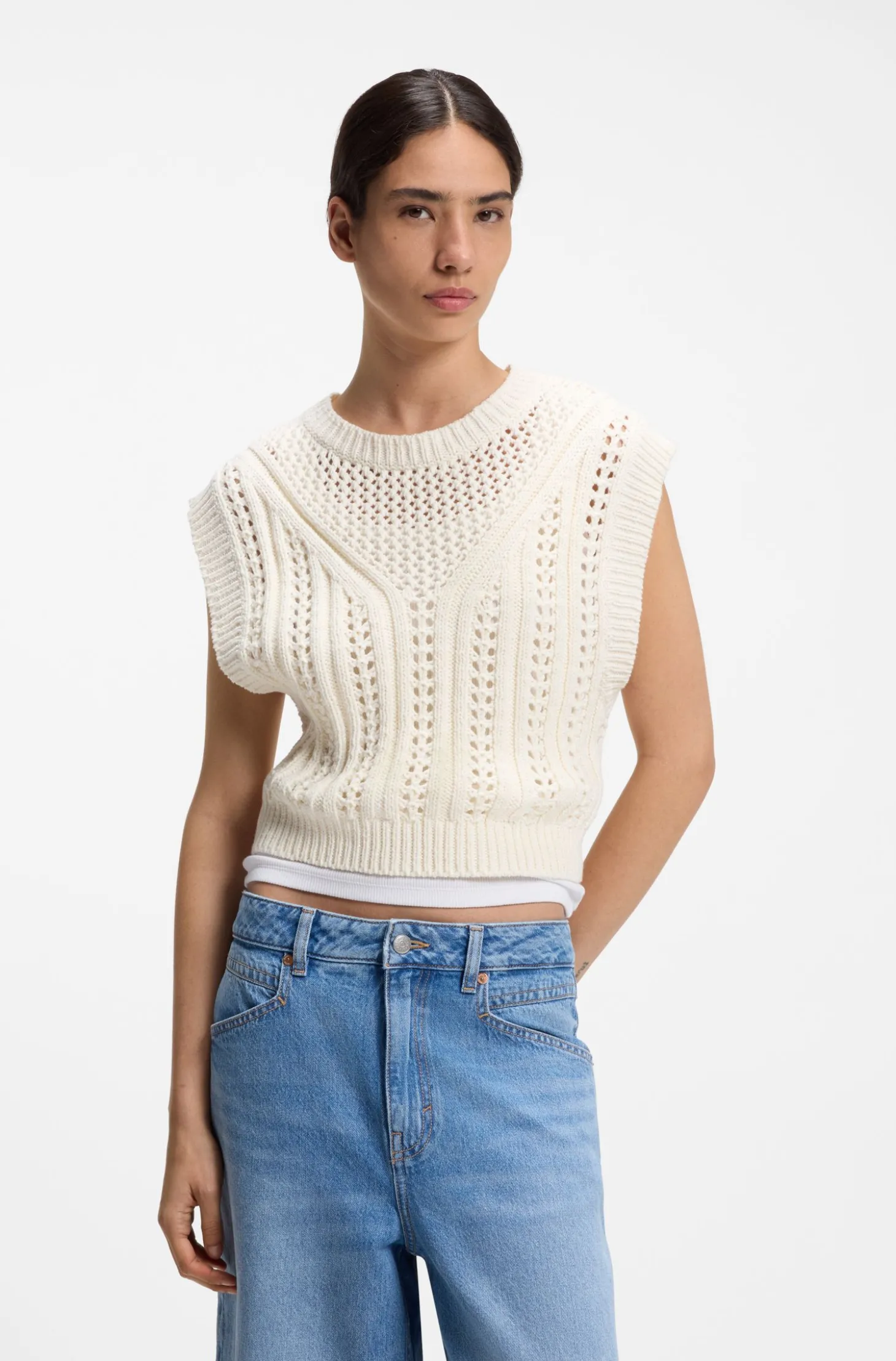Stricktop aus Baumwoll-Mix mit offener Strickstruktur