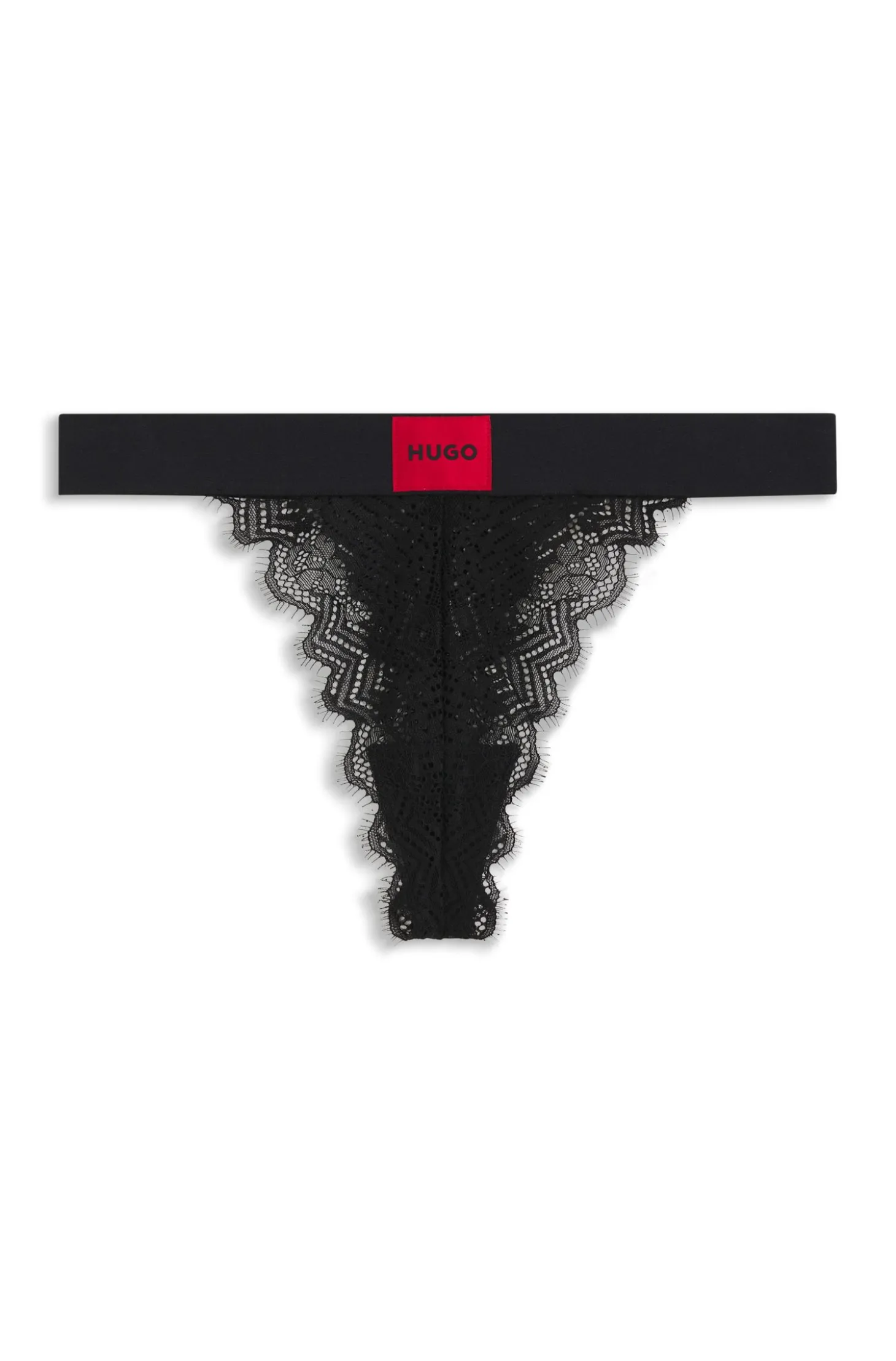 String aus Spitze mit rotem Logo-Label