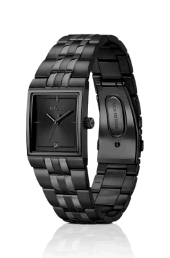 Strivo schwarz beschichtete Uhr mit Streifen-Optik
