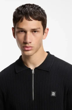 Strukturierter Polo-Pullover aus Woll-Mix