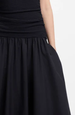 Strukturiertes Jersey-Kleid mit Popeline-Rock