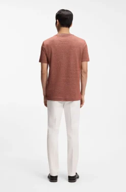 Strukturiertes Mouliné T-Shirt aus Baumwolle, Leinen und Seide