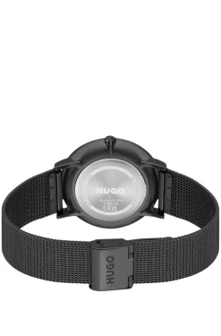 #Style komplett schwarze 3-Zeiger-Uhr mit Mesh-Armband