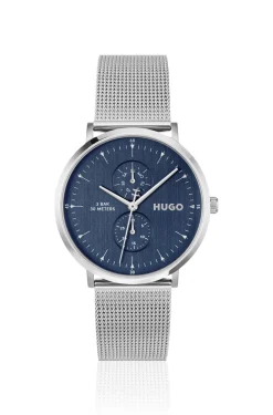 Style silberfarbene Uhr mit blauem Zifferblatt
