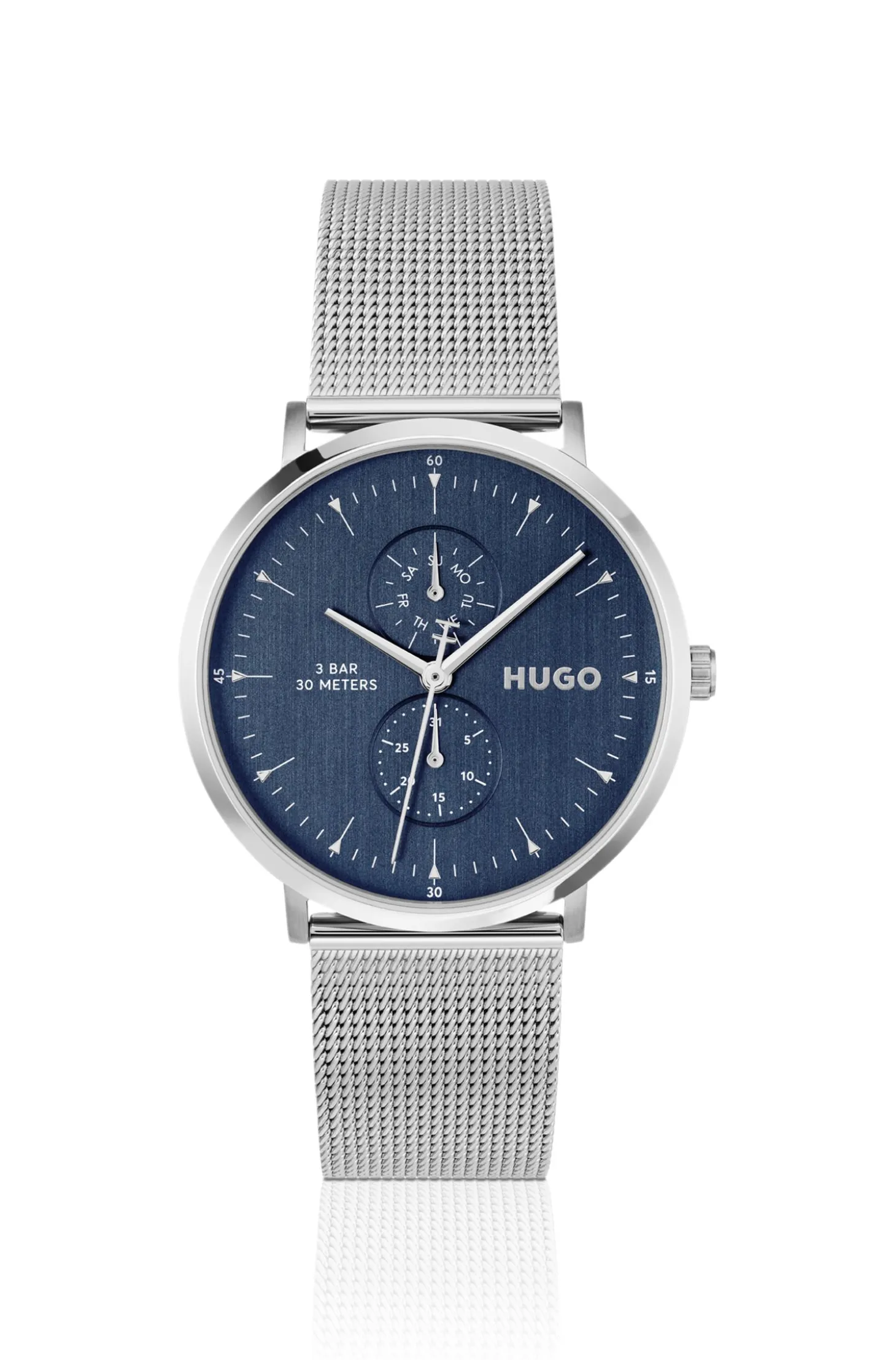 Style silberfarbene Uhr mit blauem Zifferblatt